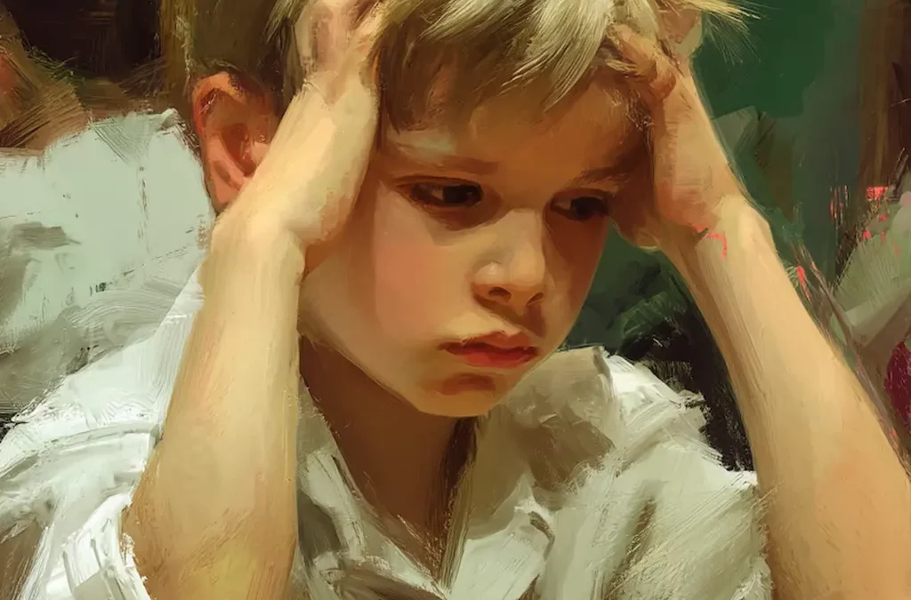 Jawema painting of a little boy at school hes having a headache 0e46a404 e352 482e ab6a 38deb9a07d7b