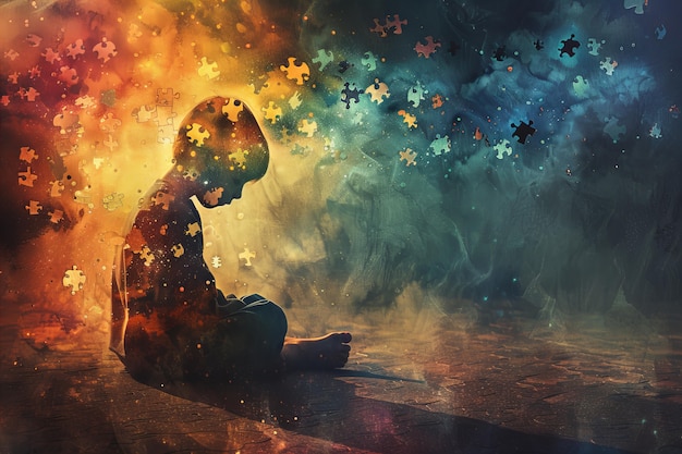 Portraet einer person fuer den tag des bewusstseins fuer autismus im collage stil 23